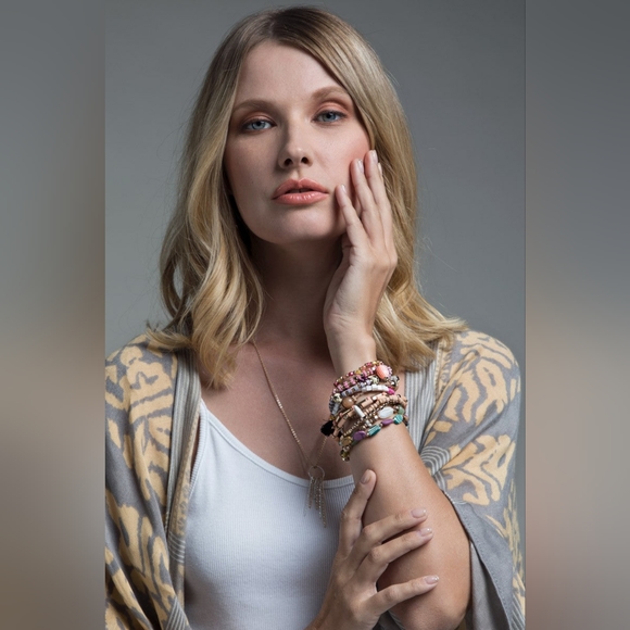 Pink Bohemian Multi Strand Stretch Bracelet w Tassles & Charms - Picture 3 of 5